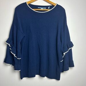 Draper James Wool Cashmere Navy Blue Bell Sleeve Pullover sweater Old money M